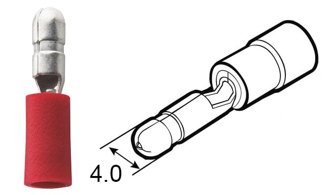 Faston 4.0 maschio 0.5-1.5 mmq pre-isolato cilindrico rosso