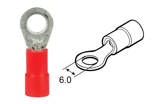 Occhiello d6.0 sez. 0.25-1.0 mmq pre-isolato rosso