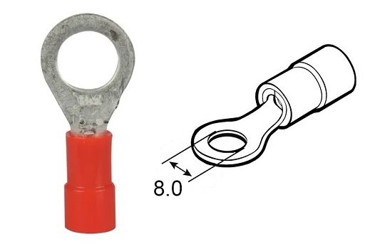Occhiello d8.0 sez. 0.25-1.0 mmq pre-isolato rosso