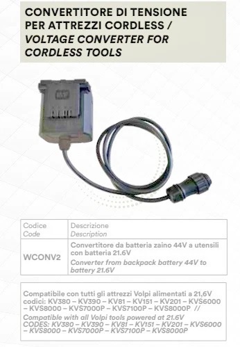 Convertitore da batteria zaino 44v a utensili con batteria 21.6v